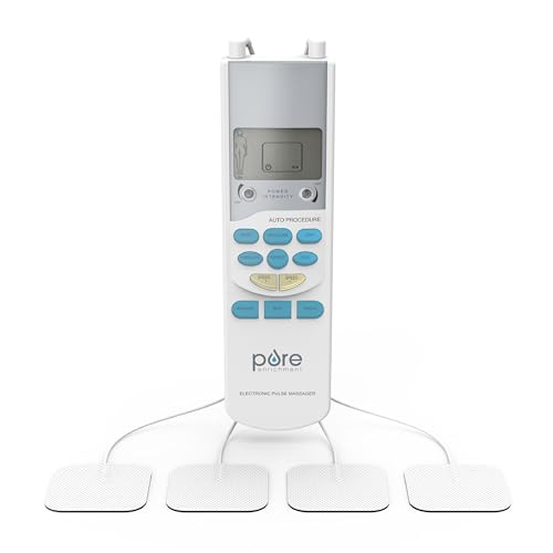 Pure Enrichment PurePulse TENS Electronic Pulse Stimulator - Muscle Relief & Massager; 2 Channels, 4 Electrode Pads, Easy Controller with 6 Programs & 3 Massage Modes for Back, Neck & Shoulder Pain