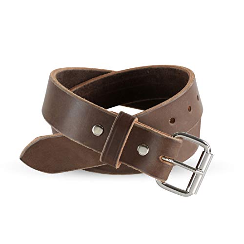 Heavy Duty Full Grain Leather Belt - 1.5 Inch Wide - One Piece Thick Leather - Made In USA (Brown, 38)