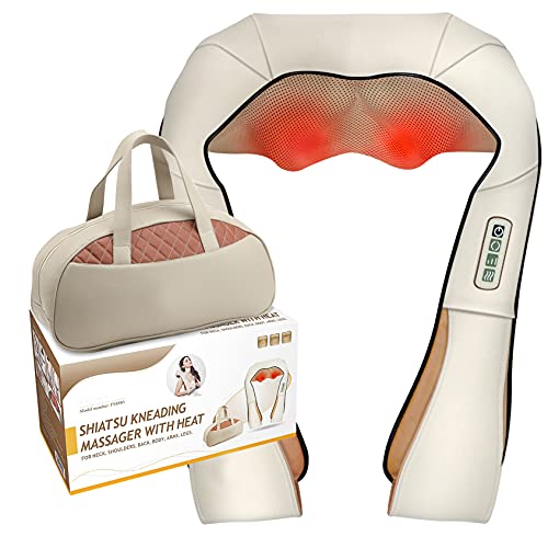 FIVE S FS8801 Shiatsu Neck and Back Massager with Heat Deep Kneading Massage for Neck, Shoulders, Back, Legs, Feet for Home, Office, Car - Beige