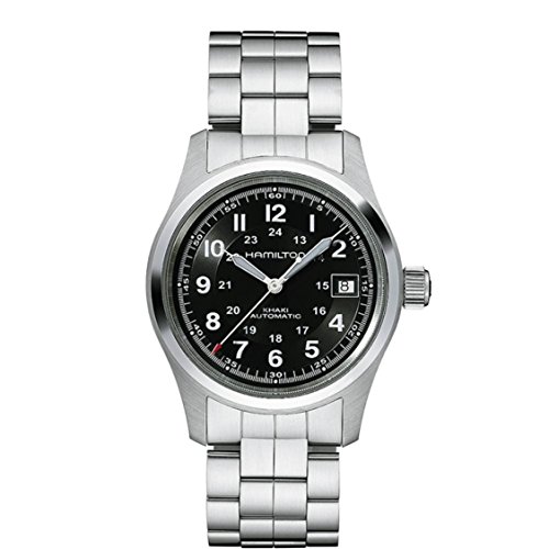 Hamilton Men's Khaki Field 38mm Steel Bracelet & Case Automatic Black Dial Analog Watch H70455133