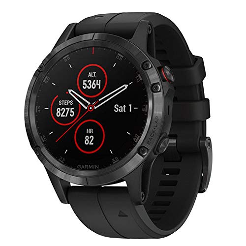 Garmin fenix 5 Plus, Premium Multisport GPS Smartwatch, Features Color Topo Maps, Heart Rate Monitoring, Music and Contactless Payment, Black with Black Band