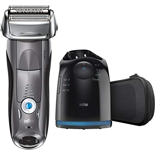 Braun Series 7 Electric Foil Shaver/Razor for Men With Precision Beard Trimmer, Rechargeable, Wet & Dry, Clean, Charge Station & Travel Case, Grey