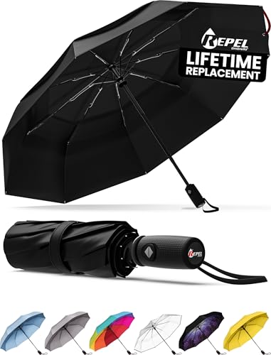 Repel Umbrella Windproof Travel Umbrellas for Rain - Easy Auto Open Close, Durable & Compact Umbrella, Strong Fiberglass Frame, Waterproof Canopy - Backpack, Purse, Portable Umbrella for Travel