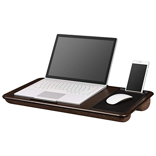 LapGear Home Office Lap Desk with Mouse Pad and Phone Holder - Espresso Woodgrain - Fits Up to 15.6 Inch Laptops - Style No. 91475, Pro Name with Wrist Rest