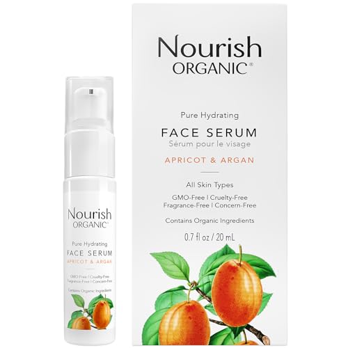 Nourish Organic Face Serum, Apricot & Argan – Pure Hydrating Facial Serum with Vitamin C and Vitamin A + Washable Cotton Round