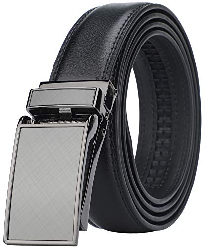 HIMI Men's Comfort Genuine Leather Ratchet Dress Belt with Automatic Click Buckle (Suit Pant Size 28'-44', Style 1 -Black)