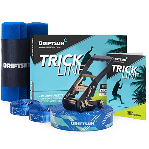 Driftsun Slack-Line Trick-Line Complete Kit with Back-Up Line and Tree Guard Protectors, Easy to Set-Up and Includes Carry Bag, 50-Foot