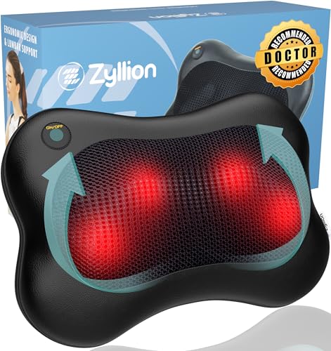 Zyllion Shiatsu Back and Neck Massager with Heat - 3D Kneading Deep Tissue Massage Pillow for Sciatica, Arthritis, Plantar Fasciitis, Fibromyalgia, Muscle Pain Relief on Shoulders, Legs, Foot (ZMA-13)