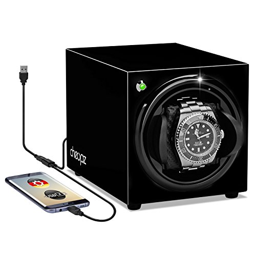 Cheopz Black Single Watch Winder Box for Automatic Watch Dual Powered by Batteries & USB