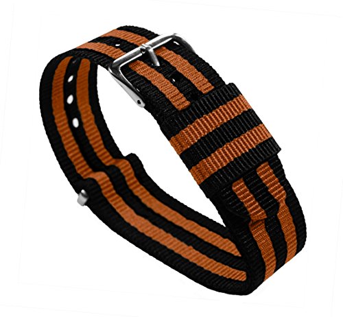 BARTON WATCH BANDS 20mm Black/Burnt Orange Standard Length Ballistic Nylon NATO® Style Straps