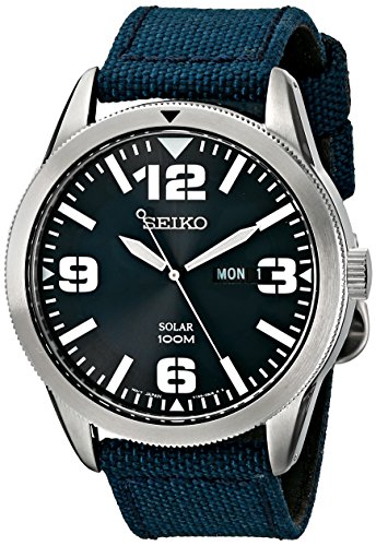 Seiko Men's SNE329 Sport Solar-Powered Stainless Steel Watch with Blue Nylon Band