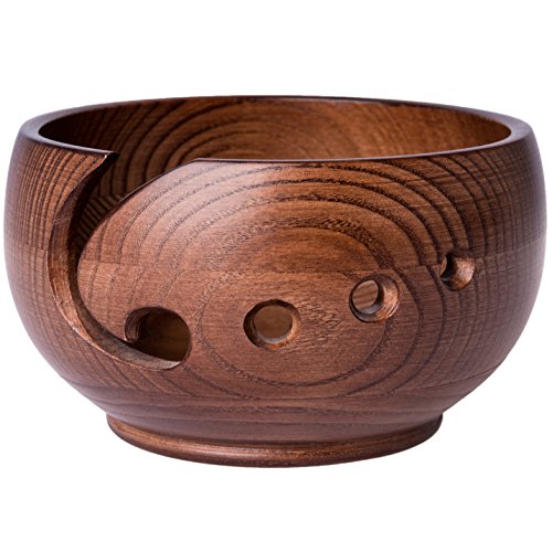 LABORWOOD Large Wooden Yarn Bowl 7'x4' Handmade Ash-Tree Wood Crochet & Knitting Holder Perfect Dispenser for Skeins Balls Knit Accessories Portable Heavy Cat Storage Ideal Gift for Crafters(Chestnut)