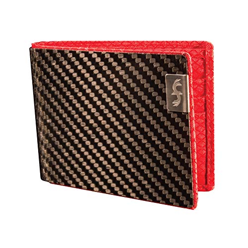 Common Fibers MAX - Real Carbon Fiber RFID Blocking Slim Bifold Mens Wallet (Red Ripstop Nylon)