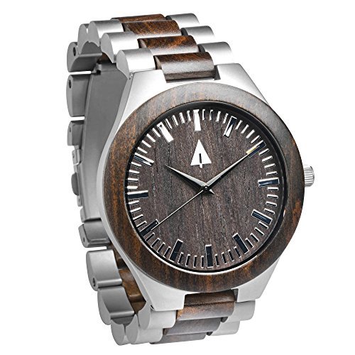 Treehut Wooden Watches for Men, Great Japanese Quartz Analog, Stylish Exotic Watch with Adjustable Stainless Steel Clasp, Wooden Buckle, Made from Ebony Wood, Relojes Hombre Mujeres