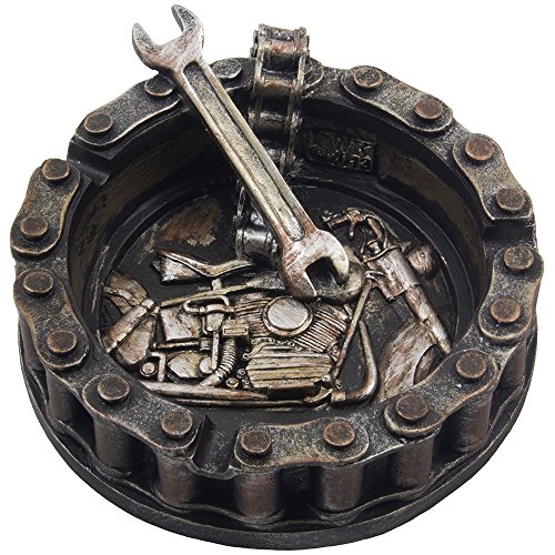 Decorative Motorcycle Chain Ashtray with Wrench and Bike Motif Great for a Biker Bar & Harley Mechanics Shop Smoking Room Decor As Unique for Men or Smokers