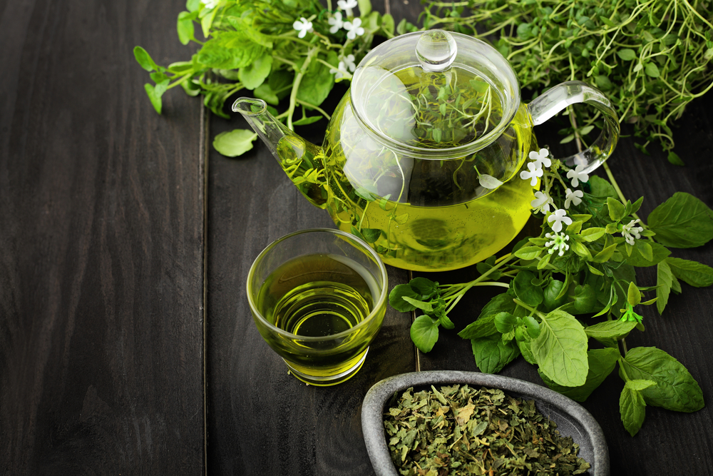 green tea preparation in teapot