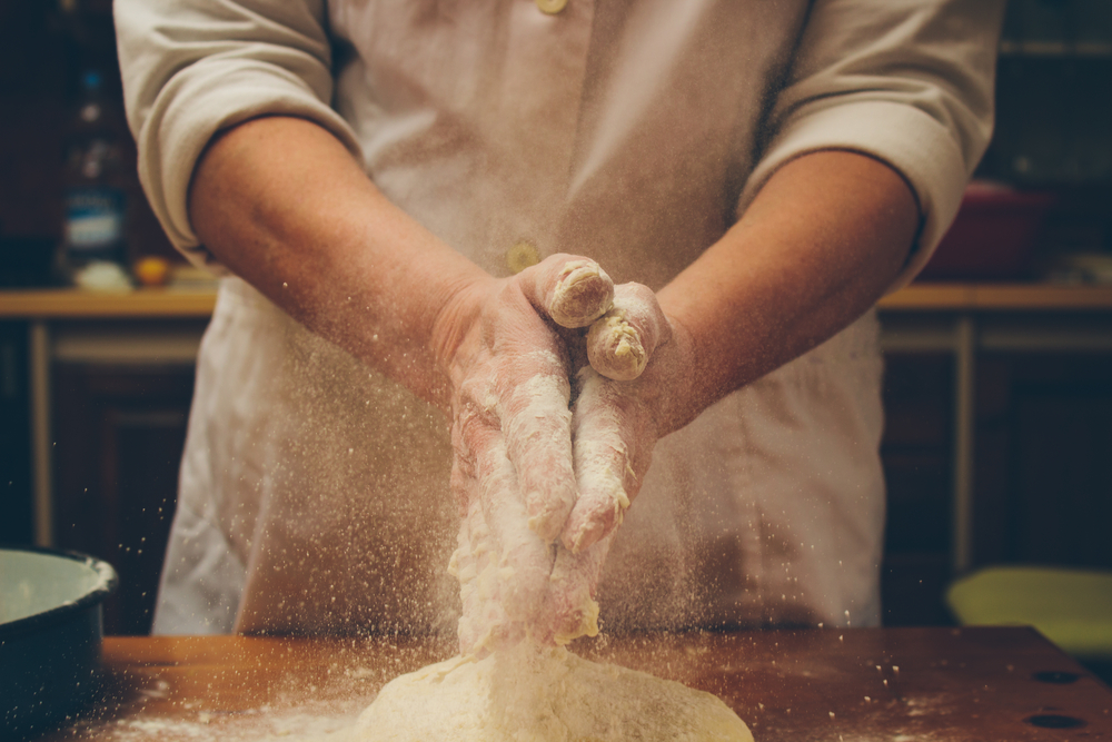 wood countertop pasta making